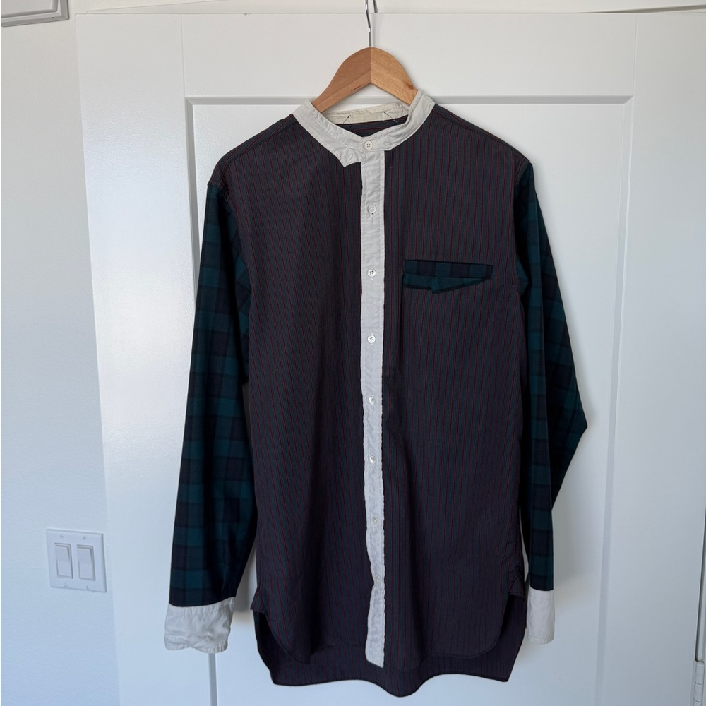 Henrik Vibskov Men's Collarless Patchwork Dress Shirt